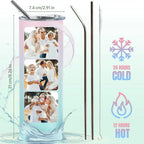 Personalized Coffee Tumbler with 8 Photo Text, 20oz Stainless Steel Tumbler with Lid and Straw, Coffee Travel Cups, Personalized Christmas Birthday Gifts for Family Friends Women Men