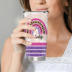 20oz Personalized Teacher Tumbler with Lid, Custom Name Rainbow & Pencil Design, Stainless Steel Insulated Travel Coffee Mug, Teacher Appreciation Week Gift, Birthday Mother's Day Gift for Teachers