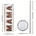 Personalized 20oz Skinny MAMA Leopard Print Tumbler with Lid & Straw, Custom 4 Photos Only, Fixed Rose Gold Glitter Leopard MAMA Design, Stainless Steel Insulated Travel Mug, Single Cup, Mother’s Day Gift for Mom