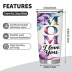 20Oz/600ML Personalized MOM Tumbler, Custom 3 Photos Stainless Steel Insulated Tumbler with Lid, Watercolor Ink Wash Design Travel Coffee Mug, Mom I Love You, Mother’s Day Birthday Gift for Mom