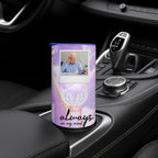 Memorial Custom Photo 20oz Skinny Tumbler, Purple Sky Angel Wings Personalized Insulated Tumbler, Forever in My Heart Remembrance Gift Cup