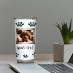 20oz Personalized Tumbler, Custom Your Photos Or Text, Stainless Steel Insulated Tumbler with Lid, Coffee Travel Mug, Dog Paw Print Watercolor Design, Pet Memorial Gift, Birthday Gift for Pet Lovers