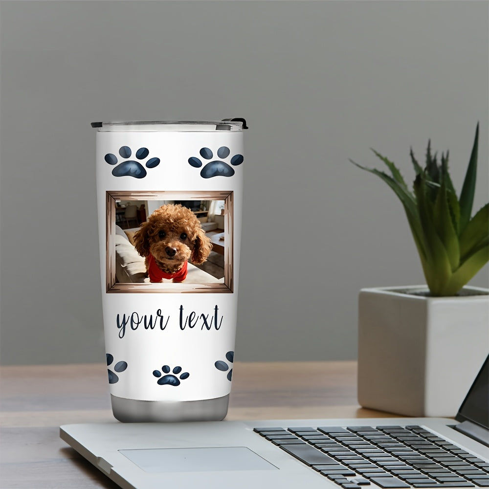 20oz Personalized Tumbler, Custom Your Photos Or Text, Stainless Steel Insulated Tumbler with Lid, Coffee Travel Mug, Dog Paw Print Watercolor Design, Pet Memorial Gift, Birthday Gift for Pet Lovers