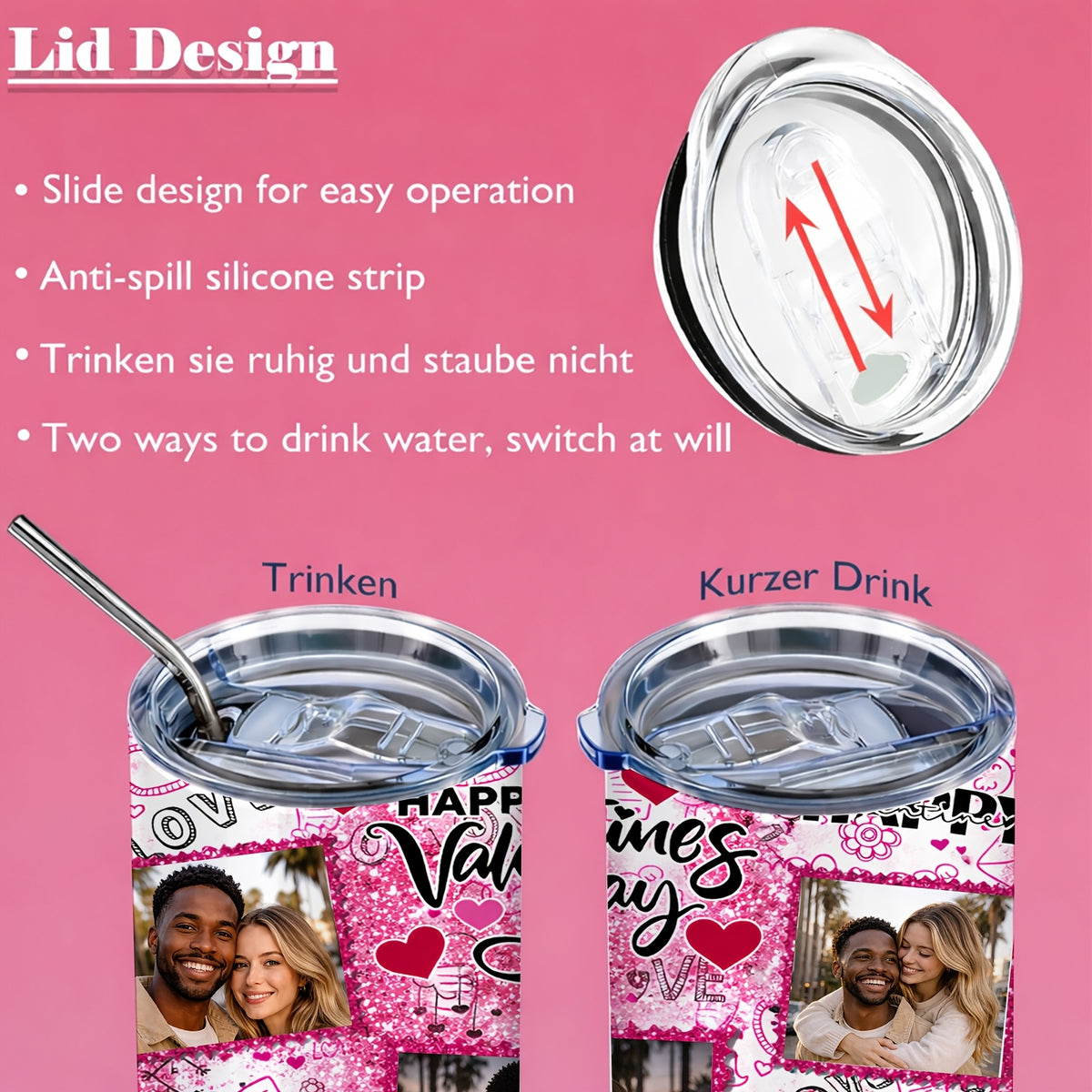 20oz Personalized Photo Stainless Steel Tumbler with Lid & Straw, Romantic Couple Love Design Custom Picture Tumbler, Unique Anniversary Birthday Valentine’s Day Gift Coffee Travel Mug