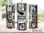 20oz Personalized Memorial Photo Collage Tumbler, Forever Loved Never Forgotten Custom Keepsake Tumbler, Rustic Wood Feather Design Stainless Steel Insulated Tumbler with Lid & Straw, Sympathy Remembrance Gift
