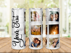 Custom Photo & Text Collage 20oz Skinny Tumbler, White Wood Grain Personalized Picture Tumbler, Custom Name Photo Cup, Birthday Gift for Family