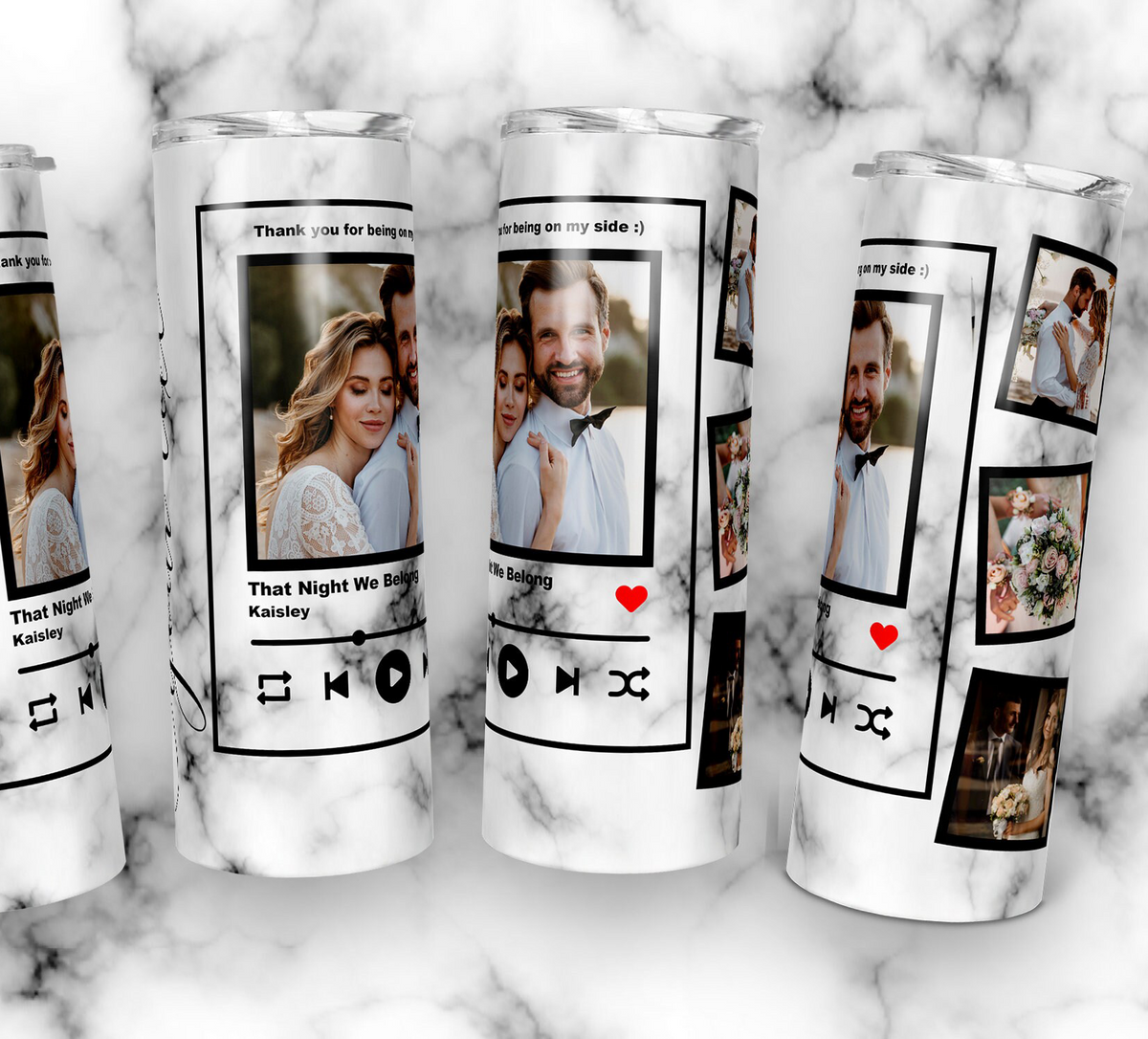 20oz Personalized Music Plaque Tumbler, Custom Song Plaque & Photo Collage, Marble Background Stainless Steel Insulated Tumbler with Lid & Straw, Custom Anniversary Birthday Gift for Him Her, Boyfriend Girlfriend, Mr & Mrs