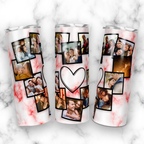 20oz Personalized Heart Photo Collage Tumbler, Pink Marble Background Custom Multi Photos Stainless Steel Insulated Tumbler with Lid & Straw, Family Couple Anniversary Birthday Gift