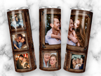 Rustic Wood Frame 6 Photo Collage Custom 20oz Skinny Tumbler, Vintage Wooden Picture Frame Personalized Tumbler, Family Memory Gift