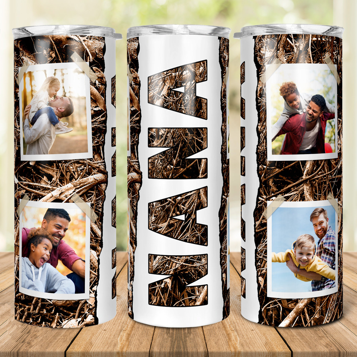 MAMA Camo 4 Photo Collage Custom 20oz Skinny Tumbler, Personalized Mama Picture Tumbler, Mother’s Day Gift for Mom