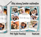 Vintage Teal Wood 9 Photo Collage Custom 20oz Skinny Tumbler, Personalized Polaroid Picture Tumbler with Custom Text, Gift for Family & Friends