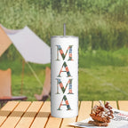 Personalized 20oz Skinny Tumbler with Lid & Straw, Custom Multi Photo Collage on Back, Fixed Floral MAMA Design, Insulated Stainless Steel Travel Cup, Single Tumbler, Mother’s Day & Birthday Gift