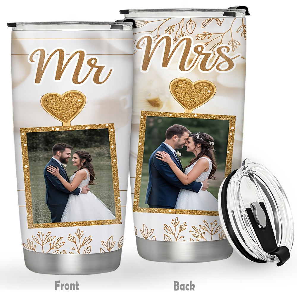 Mr and Mrs Custom Photo 20oz Skinny Tumbler, Wedding Couple Personalized Tumbler, Bride Groom Anniversary Gift