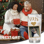 Mr and Mrs Custom Photo 20oz Skinny Tumbler, Wedding Couple Personalized Tumbler, Bride Groom Anniversary Gift