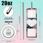Personalized 20oz Skinny Tumbler | Custom 7 Photo Collage Frame Cup | Sublimation Printed Stainless Steel Insulated Tumbler with Lid & Straw, Custom Picture Gift for Birthday Christmas Halloween