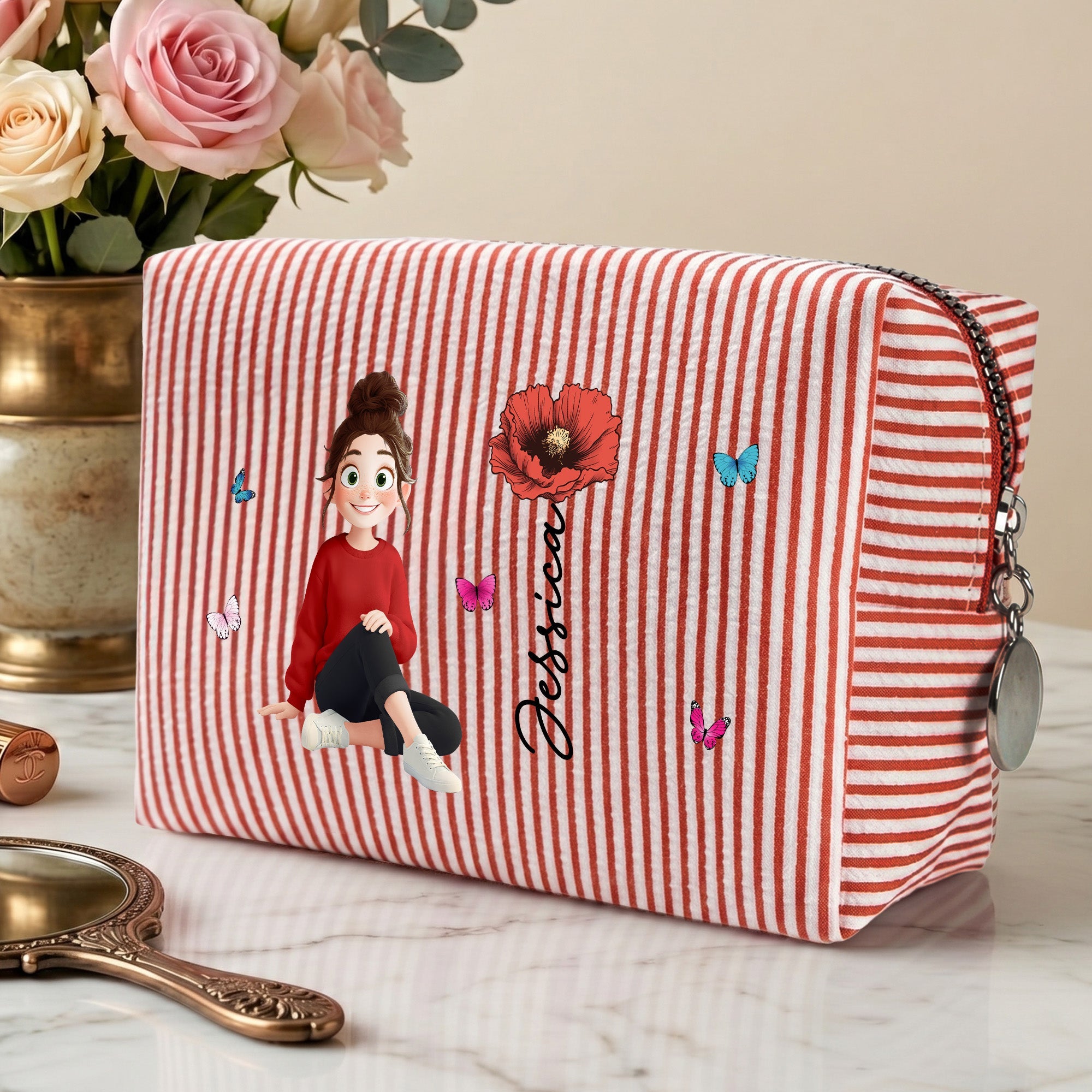 Birth Flower & Name Makeup Bag