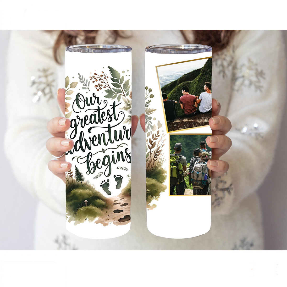 Our Greatest Adventure Begins Tumbler | Personalized Photo Travel Mug | Custom Camping Tumbler | Adventure Group Gift | Anniversary Gift