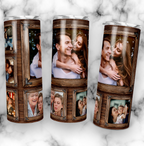 Rustic Wood Frame 6 Photo Collage Custom 20oz Skinny Tumbler, Vintage Wooden Picture Frame Personalized Tumbler, Family Memory Gift