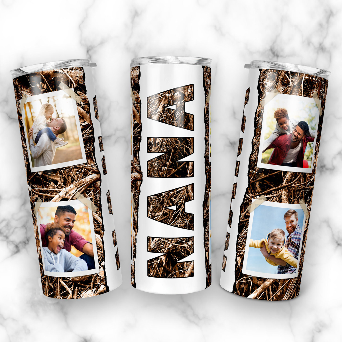MAMA Camo 4 Photo Collage Custom 20oz Skinny Tumbler, Personalized Mama Picture Tumbler, Mother’s Day Gift for Mom