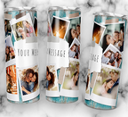 Vintage Teal Wood 9 Photo Collage Custom 20oz Skinny Tumbler, Personalized Polaroid Picture Tumbler with Custom Text, Gift for Family & Friends