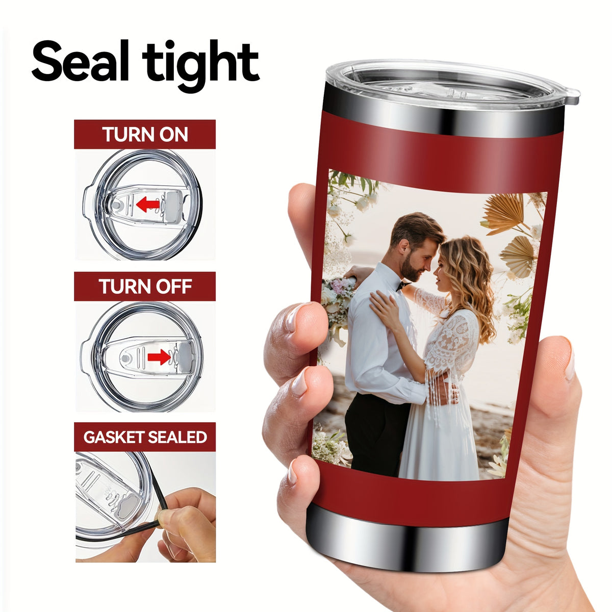 Personalized 20oz Stainless Steel Tumbler, Custom Photo Travel Mug with Lid & Straw, Romantic Anniversary Wedding Gift for Partner, Vacuum Insulated Coffee Cup