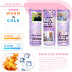 Memorial Custom Photo 20oz Skinny Tumbler, Purple Sky Angel Wings Personalized Insulated Tumbler, Forever in My Heart Remembrance Gift Cup