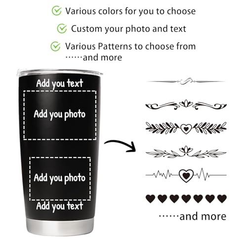 Personalized Tumbler with Pictures Text, Custom Photo Stainless Steel Coffee Tumbler, Coffee Travel Mug Cup Custom Gifts for Women Man