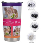 Personalized Tumblers with Pictures Lids and Straws 20 oz Custom Photo Stainless Steel Coffee Tumbler with Name Text Coffee Mug Cup Gifts for Christmas Anniversary Birthday for Dad Mom Friend