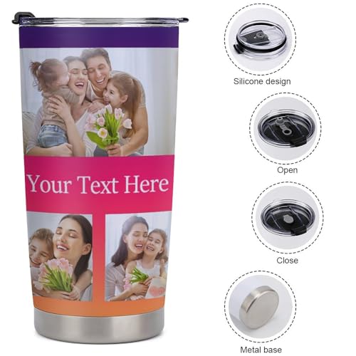 Personalized Tumblers with Pictures Lids and Straws 20 oz Custom Photo Stainless Steel Coffee Tumbler with Name Text Coffee Mug Cup Gifts for Christmas Anniversary Birthday for Dad Mom Friend