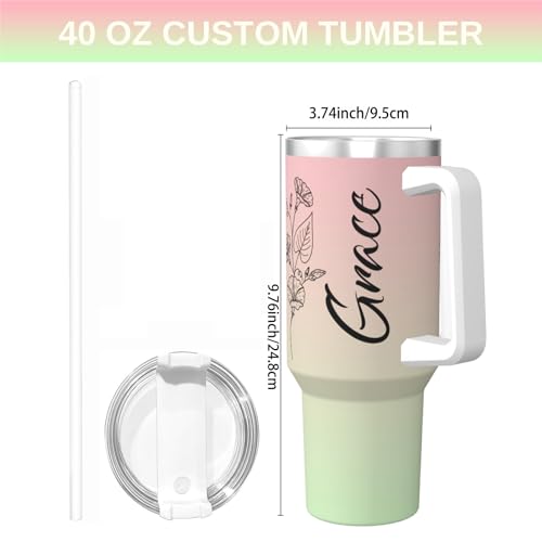 Personalized 40 Oz Tumbler with Birth Month Flower, Stainless Steel