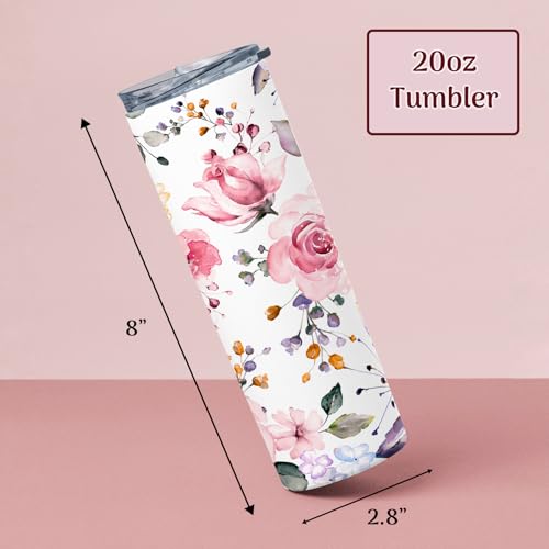 Personalized Mom Tumbler with Name | 20oz Skinny Floral Cup with Lid and Straw | Custom Gift for Mother’s Day, Birthday, Christmas | Insulated Travel Tumbler for Coffee Water Tea | Pink Roses