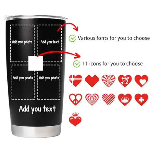 Personalized Tumbler with Pictures Text, Custom Photo Stainless Steel Coffee Tumbler, Coffee Travel Mug Cup Custom Gifts for Women Man