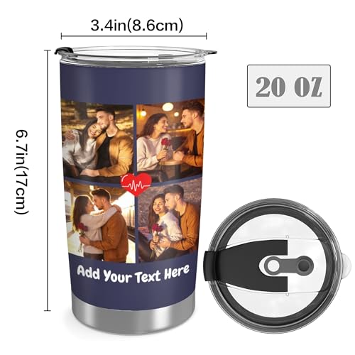 Artsadd Personalized Tumbler with Photo Text Valentines Day Gifts for Boyfriend Girlfriend Customized Coffee Tumblers with Lid and Strawstraw 20oz Stainless Steel Cup Tumbler for Him Her