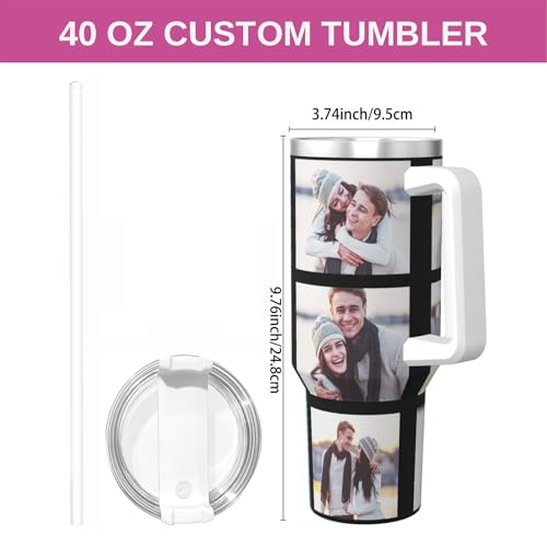 Custom Photo 40oz Insulated Tumbler with Handle, Personalized Picture Cup Gift for Family Friends