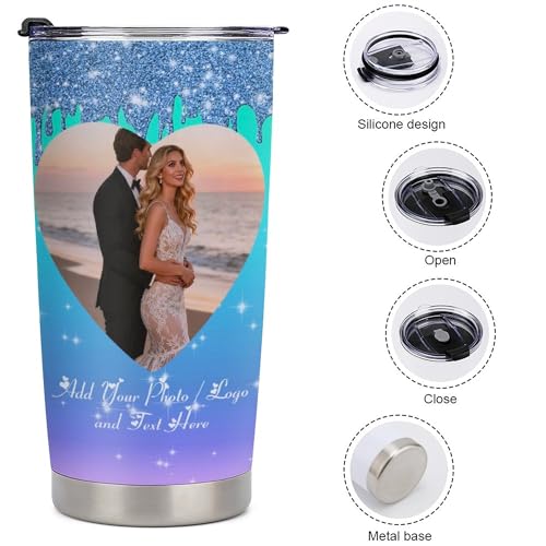 Personalized Tumbler Custom Vacuum Insulated Travel Mug Customizable Coffee Cup with Your Photos and Text Christmas Birthday Gift