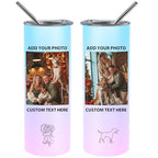 Personalized Coffee Tumbler with Photo Text, 20oz Stainless Steel Tumbler with Lid and Straw, Coffee Travel Cups, Personalized Christmas Birthday Gifts for Family Friends Women Men