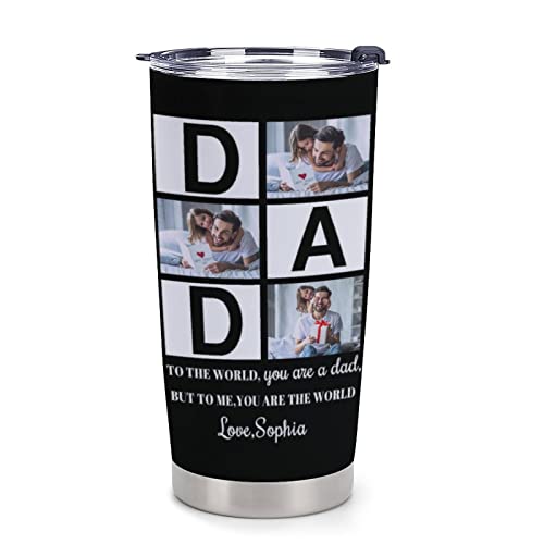 Personalized Picture Travel Tumbler for Dad Gift on Father's Day from Daughter Son Custom Coffee Mug with Text Photo Cup