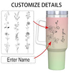 Personalized 40 Oz Tumbler with Birth Month Flower, Stainless Steel