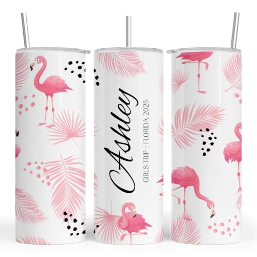 20oz Flamingo Vacation Name Tumbler — personalized design example