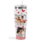 Personalized Picture Tumbler Cups for Men Women, Gift for Husband Wife Him Her Valentines Day, Custom Photo Image & Text Travel Mug, Insulated Stainless Steel Coffee Mug (40oz - 6 Photos)