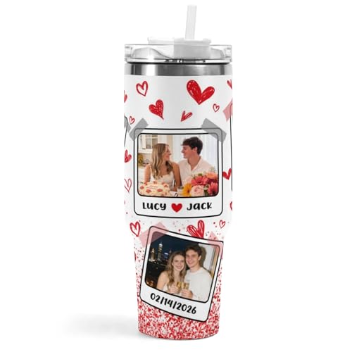 Personalized Picture Tumbler Cups for Men Women, Gift for Husband Wife Him Her Valentines Day, Custom Photo Image & Text Travel Mug, Insulated Stainless Steel Coffee Mug (40oz - 6 Photos)