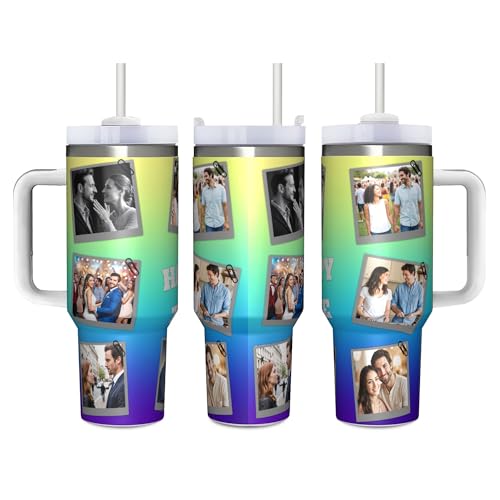 Custom Personalized 8 Photos Text Insulated Stainless Steel Tumbler 40 OZ (1200 ML), Design Pictures Unique Travel Coffee Cup Gifts for Birthday Anniversary Party