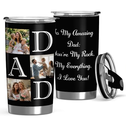 Personalized 20oz Tumbler with Lid, Custom Photo & Name Insulated Double Wall Travel Tumbler, Custom Photo Cup Gift for Dad, Mom, Husband, Wife