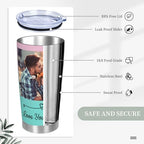 Personalized Tumblers with Pictures Lids and Straws 20 oz Custom Photo Stainless Steel Coffee Tumbler with Name Text Coffee Mug Cup Gifts for Christmas Anniversary Birthday for Dad Mom Friend