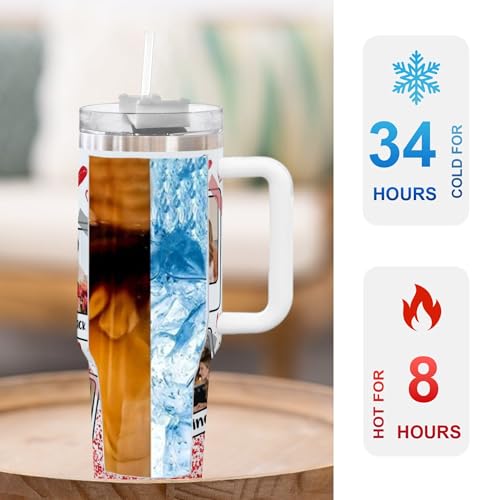 Personalized Picture Tumbler Cups for Men Women, Gift for Husband Wife Him Her Valentines Day, Custom Photo Image & Text Travel Mug, Insulated Stainless Steel Coffee Mug (40oz - 6 Photos)