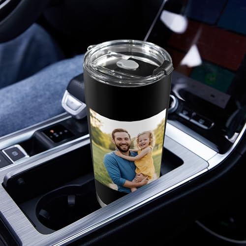 Personalized 20oz Tumbler with Lid, Custom Photo & Name Insulated Double Wall Travel Tumbler, Custom Photo Cup Gift for Dad, Mom, Husband, Wife