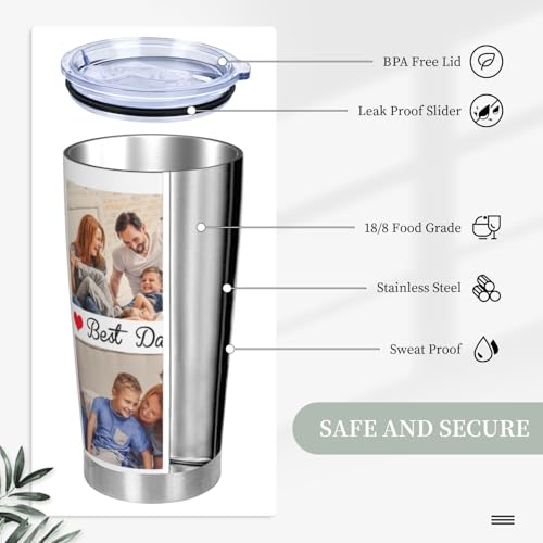 Personalized Tumblers with Pictures Lids and Straws 20 oz Custom Photo Stainless Steel Coffee Tumbler with Name Text Coffee Mug Cup Gifts for Christmas Anniversary Birthday for Dad Mom Friend