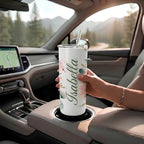 Personalized Name Tumbler with Flower Designs | Custom Coffee Tumbler, 20oz Insulated, 18/8 Stainless Steel Travel Mug, Lid & Straw, Unique Gift for Mom, Women & Friends