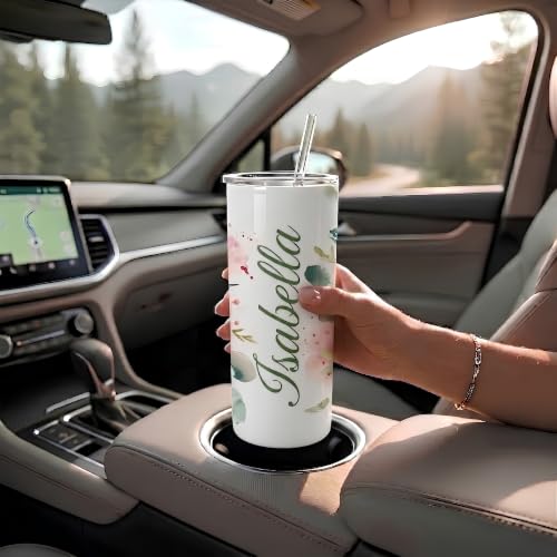 Personalized Name Tumbler with Flower Designs | Custom Coffee Tumbler, 20oz Insulated, 18/8 Stainless Steel Travel Mug, Lid & Straw, Unique Gift for Mom, Women & Friends