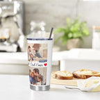 Personalized Tumblers with Pictures Lids and Straws 20 oz Custom Photo Stainless Steel Coffee Tumbler with Name Text Coffee Mug Cup Gifts for Christmas Anniversary Birthday for Dad Mom Friend